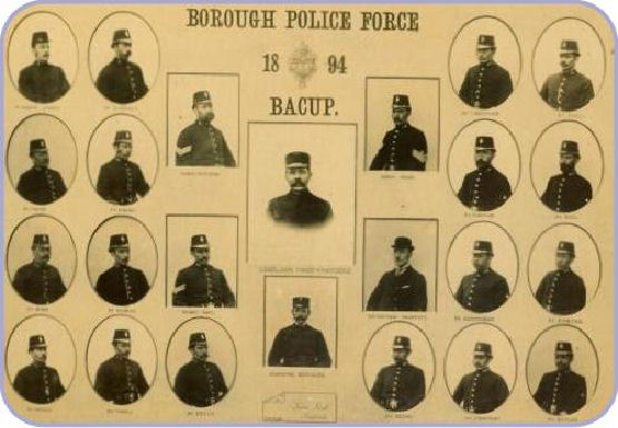 Bacup Borough Police, 1894. Joseph Saul is third man in on the third row down. Image with kind permission of Wendy Lord of  www.bacup.co.uk