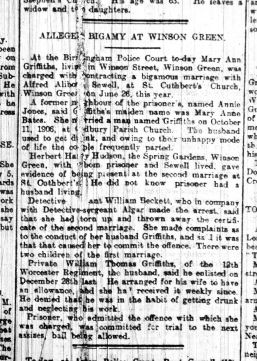 Alleged Bigamy at Winson Green