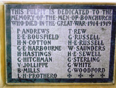 Pulpit that commemorates the men of Bonchurch who died in the 1914-1918 war including an H.E Sewell
