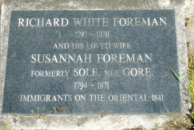 Gravestone of Richard White Foreman and his wife Susannah, formerly Sole