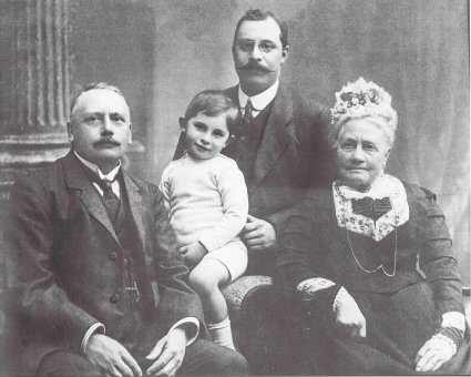 My great-great-grandmother Frances, then aged about 87, my great-grandfather Thomas aged 60, my grandfather Thomas Henry aged 33, and my father Thomas George, aged 3.