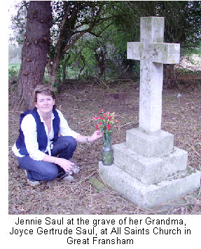 Jennie Saul at the grave of her Grandma, Joyce Gertrude Saul, at All Saints Church in Great Fransham 