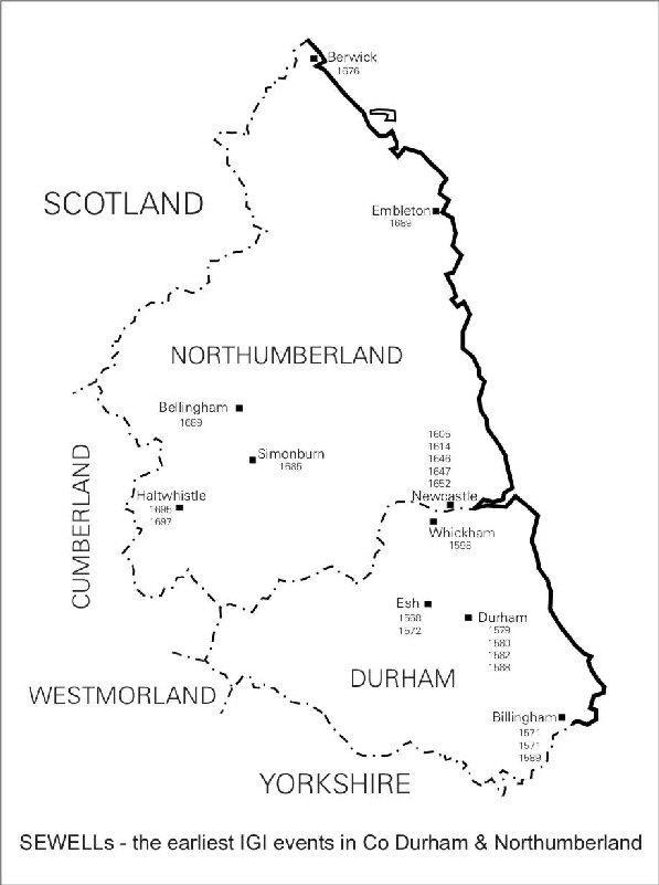 Sewell - Earliest IGI events in Co. Durham and Northumberland