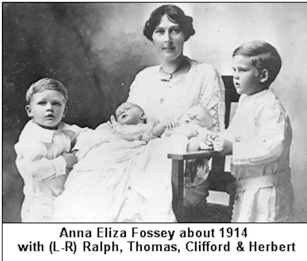 Anna Eliza Fossey about 1914 with (L-R) Ralph, Thomas, Clifford & Herbert