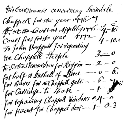 Disbursements concerning Swindale Chappell: 1776/7