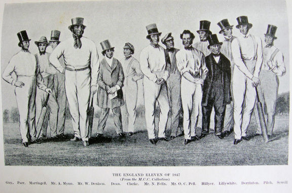 Tom Sewell Snr, born 1806, was a member of the All-England Eleven of 1847, a �sound batsman�, he stands at the extreme right 