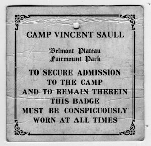 Camp Vincent Saull, Knights Templar Field Day - This little cardboard tag 3.75" square was printed on both sides, and is an admission ticket for some sort of event at Fairmount Park in Philadelphia, on 28-Sep-1929.